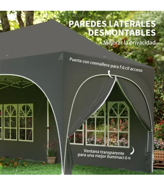 Carpa Plegable 6x3 m Pop-up con 4 Laterales Desmontables Altura Ajustable y Bolsa de Transporte Gris Oscuro