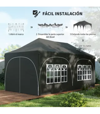 Carpa Plegable 6x3 m Pop-up con 4 Laterales Desmontables Altura Ajustable y Bolsa de Transporte Gris Oscuro