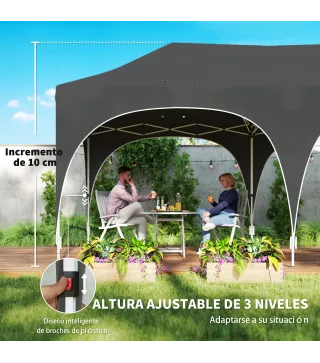 Carpa Plegable 6x3 m Pop-up con 4 Laterales Desmontables Altura Ajustable y Bolsa de Transporte Gris Oscuro