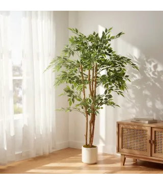 Ficus Artificial 150 cm Planta Artificial con 1116 Hojas y Maceta Planta Artificial Decorativa para Interior Verde