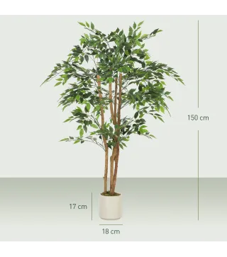 Ficus Artificial 150 cm Planta Artificial con 1116 Hojas y Maceta Planta Artificial Decorativa para Interior Verde