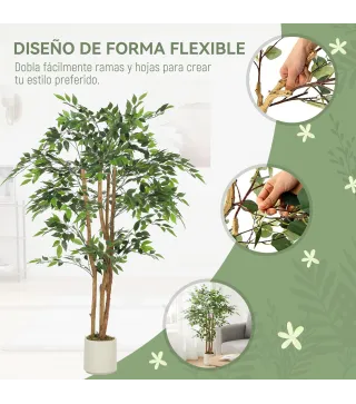 Ficus Artificial 150 cm Planta Artificial con 1116 Hojas y Maceta Planta Artificial Decorativa para Interior Verde