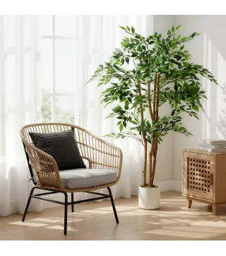 Ficus Artificial 150 cm Planta Artificial con 1116 Hojas y Maceta Planta Artificial Decorativa para Interior Verde