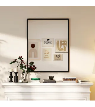 Espejo de Baño 70x90 cm Espejo de Pared Decorativo para Salón Entrada Pasillo Horizontal o Vertical Negro