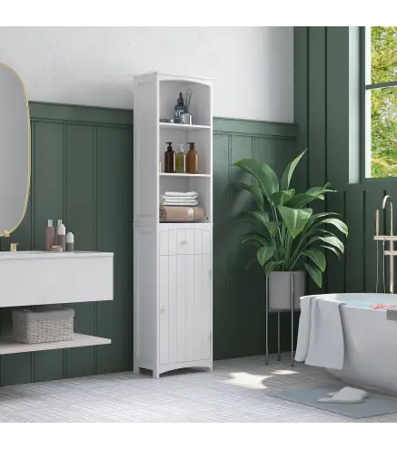 Armario Alto de Baño Estrecho con 1 Cajón y 3 Estantes Abiertos Columna de Baño Estilo Moderno para Salón Aseo Cocina 34x24x170