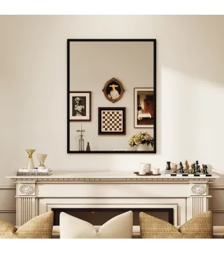 Espejo de Baño 70x90 cm Espejo de Pared Decorativo para Salón Entrada Pasillo Horizontal o Vertical Negro