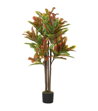 Crotón Artificial 120 cm Planta Artificial Decorativa con Maceta y Hojas para Decoración del Interior Multicolor