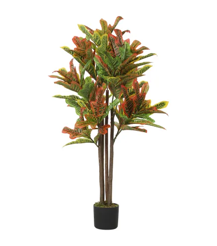 Crotón Artificial 120 cm Planta Artificial Decorativa con Maceta y Hojas para Decoración del Interior Multicolor