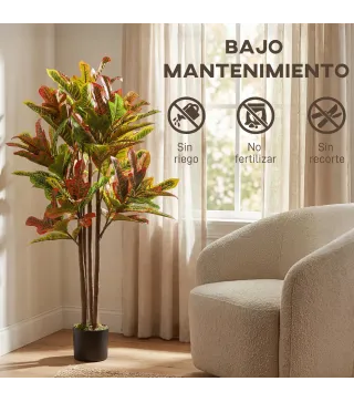 Crotón Artificial 120 cm Planta Artificial Decorativa con Maceta y Hojas para Decoración del Interior Multicolor