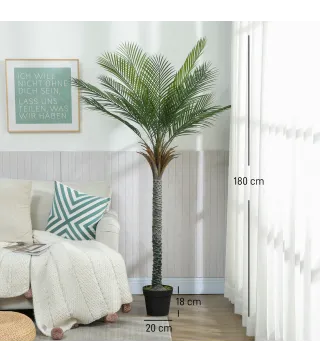 Planta Artificial Decorativa 180 cm Palmera Artificial con Maceta y Hojas para Interior Verde