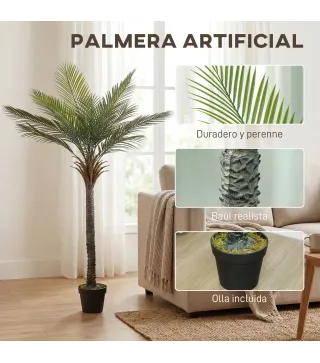 Planta Artificial Decorativa 180 cm Palmera Artificial con Maceta y Hojas para Interior Verde