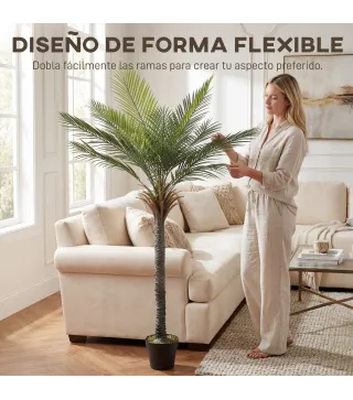 Planta Artificial Decorativa 180 cm Palmera Artificial con Maceta y Hojas para Interior Verde