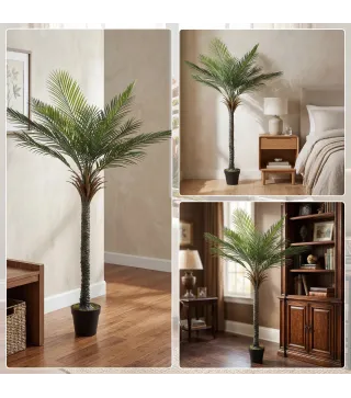Planta Artificial Decorativa 180 cm Palmera Artificial con Maceta y Hojas para Interior Verde