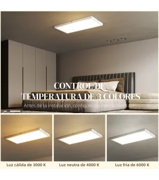 Juego de 4 Lámparas de Techo Color Regulable con Interruptor DIP y de Pared 3000K/4000K/6000K 60x30x3,7 cm Blanco