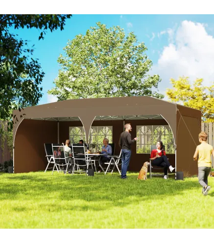 Carpa Plegable 6x3 m con Tiras Reflectantes UPF 50+ Fácil Montaje Sistema Central de Bloqueo Impermeable Beige