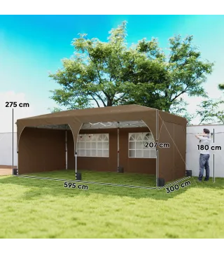 Carpa Plegable 6x3 m con Tiras Reflectantes UPF 50+ Fácil Montaje Sistema Central de Bloqueo Impermeable Beige