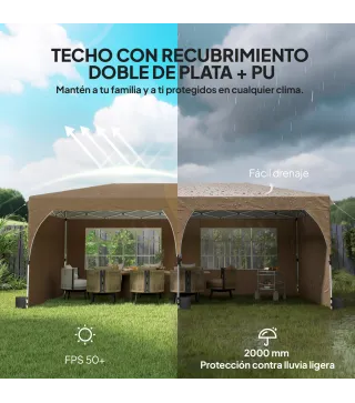 Carpa Plegable 6x3 m con Tiras Reflectantes UPF 50+ Fácil Montaje Sistema Central de Bloqueo Impermeable Beige