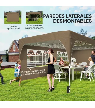 Carpa Plegable 6x3 m con Tiras Reflectantes UPF 50+ Fácil Montaje Sistema Central de Bloqueo Impermeable Beige