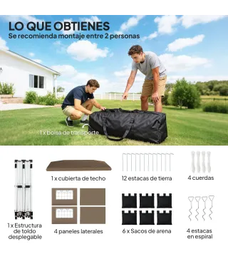 Carpa Plegable 6x3 m con Tiras Reflectantes UPF 50+ Fácil Montaje Sistema Central de Bloqueo Impermeable Beige