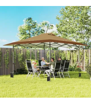 Carpa Plegable Pop-up 4x4 m con Bloqueo Central UPF50+ Altura Ajustable Bolsas de Arena y Bolsa con Ruedas Beige y Café