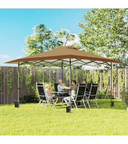 Carpa Plegable Pop-up 4x4 m con Bloqueo Central UPF50+ Altura Ajustable Bolsas de Arena y Bolsa con Ruedas Beige y Café