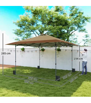 Carpa Plegable Pop-up 4x4 m con Bloqueo Central UPF50+ Altura Ajustable Bolsas de Arena y Bolsa con Ruedas Beige y Café