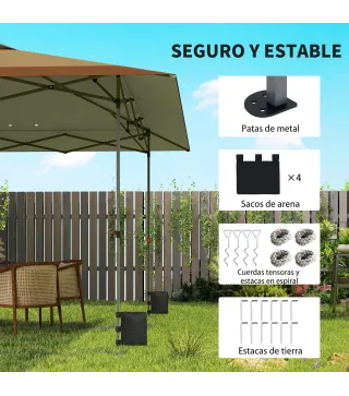 Carpa Plegable Pop-up 4x4 m con Bloqueo Central UPF50+ Altura Ajustable Bolsas de Arena y Bolsa con Ruedas Beige y Café