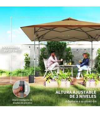 Carpa Plegable Pop-up 4x4 m con Bloqueo Central UPF50+ Altura Ajustable Bolsas de Arena y Bolsa con Ruedas Beige y Café