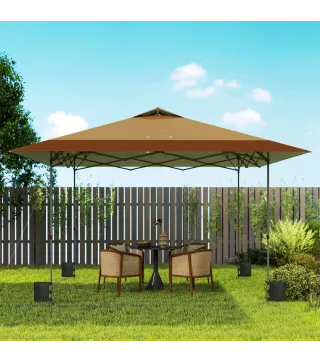 Carpa Plegable Pop-up 4x4 m con Bloqueo Central UPF50+ Altura Ajustable Bolsas de Arena y Bolsa con Ruedas Beige y Café