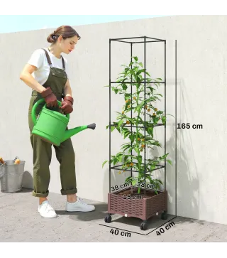 Jardinera con Enrejado Ruedas con Drenaje para Cultivos Verduras Flores Hierbas 40x40x165 cm Marrón