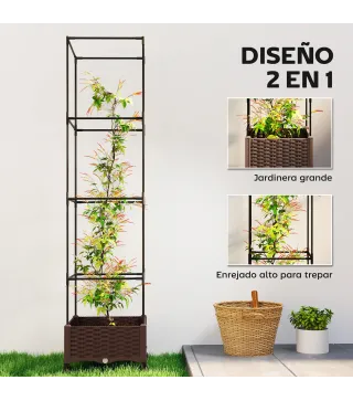 Jardinera con Enrejado Ruedas con Drenaje para Cultivos Verduras Flores Hierbas 40x40x165 cm Marrón