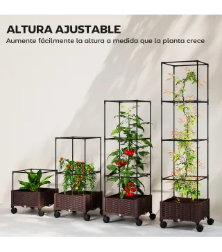 Jardinera con Enrejado Ruedas con Drenaje para Cultivos Verduras Flores Hierbas 40x40x165 cm Marrón