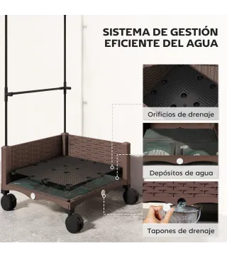 Jardinera con Enrejado Ruedas con Drenaje para Cultivos Verduras Flores Hierbas 40x40x165 cm Marrón