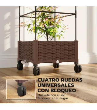 Jardinera con Enrejado Ruedas con Drenaje para Cultivos Verduras Flores Hierbas 40x40x165 cm Marrón