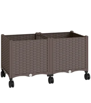 Jardinera Elevada con 6 Ruedas Riego Automático y Drenaje Macetero Exterior para Jardín 80x40x43 cm Marrón