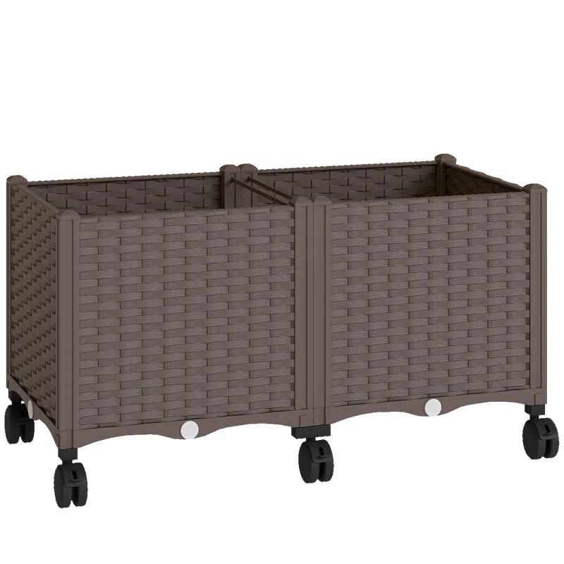 Jardinera Elevada con 6 Ruedas Riego Automático y Drenaje Macetero Exterior para Jardín 80x40x43 cm Marrón