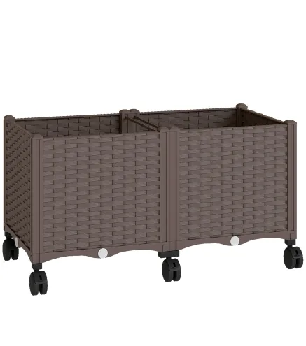 Jardinera Elevada con 6 Ruedas Riego Automático y Drenaje Macetero Exterior para Jardín 80x40x43 cm Marrón