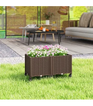 Jardinera Elevada con 6 Ruedas Riego Automático y Drenaje Macetero Exterior para Jardín 80x40x43 cm Marrón