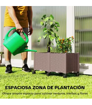 Jardinera Elevada con 6 Ruedas Riego Automático y Drenaje Macetero Exterior para Jardín 80x40x43 cm Marrón