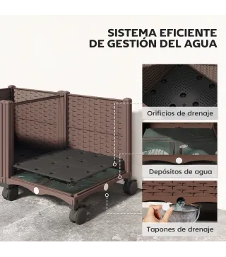 Jardinera Elevada con 6 Ruedas Riego Automático y Drenaje Macetero Exterior para Jardín 80x40x43 cm Marrón