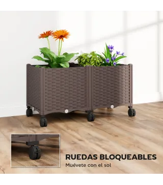 Jardinera Elevada con 6 Ruedas Riego Automático y Drenaje Macetero Exterior para Jardín 80x40x43 cm Marrón