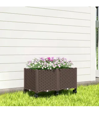 Jardinera Elevada con 6 Ruedas Riego Automático y Drenaje Macetero Exterior para Jardín 80x40x43 cm Marrón