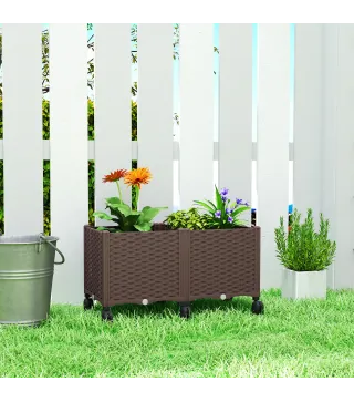 Jardinera Elevada con 6 Ruedas Riego Automático y Drenaje Macetero Exterior para Jardín 80x40x43 cm Marrón