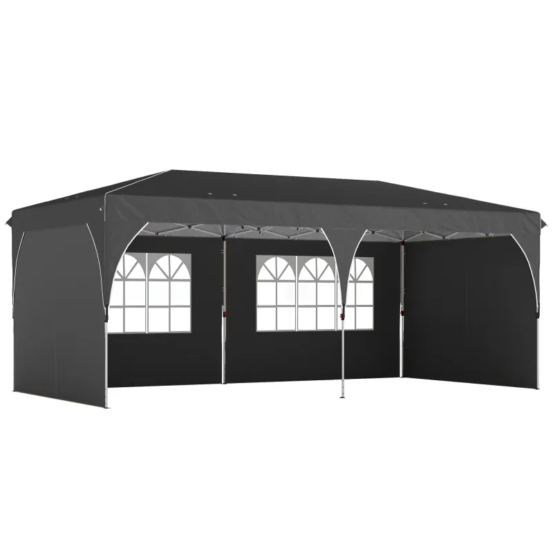 Carpa Plegable 6x3 m con Tiras Reflectantes UPF 50+ Fácil Montaje Sistema Central de Bloqueo Impermeable Gris Oscuro