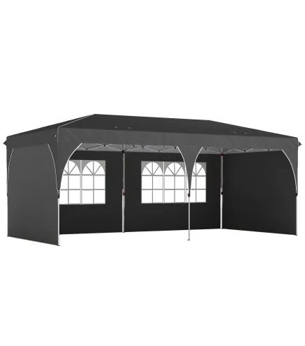 Carpa Plegable 6x3 m con Tiras Reflectantes UPF 50+ Fácil Montaje Sistema Central de Bloqueo Impermeable Gris Oscuro