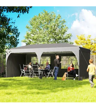 Carpa Plegable 6x3 m con Tiras Reflectantes UPF 50+ Fácil Montaje Sistema Central de Bloqueo Impermeable Gris Oscuro