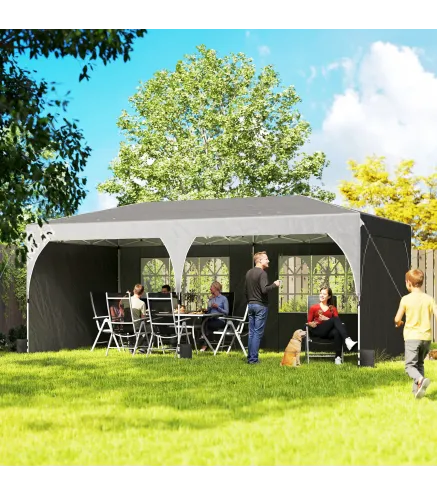 Carpa Plegable 6x3 m con Tiras Reflectantes UPF 50+ Fácil Montaje Sistema Central de Bloqueo Impermeable Gris Oscuro