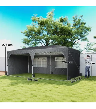 Carpa Plegable 6x3 m con Tiras Reflectantes UPF 50+ Fácil Montaje Sistema Central de Bloqueo Impermeable Gris Oscuro
