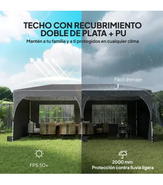 Carpa Plegable 6x3 m con Tiras Reflectantes UPF 50+ Fácil Montaje Sistema Central de Bloqueo Impermeable Gris Oscuro