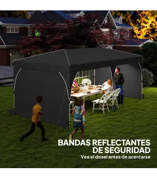 Carpa Plegable 6x3 m con Tiras Reflectantes UPF 50+ Fácil Montaje Sistema Central de Bloqueo Impermeable Gris Oscuro